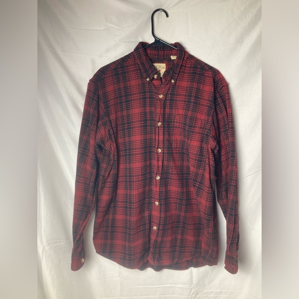 Red Head Co Mens Red Plaid Long Sleeve Button Down Flannel‎ Shirt Size Large